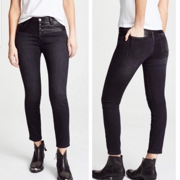 NWT Current/Elliot Fused High Waist Rocco Stiletto Black Faux Leather Jeans 25 - Picture 15 of 16